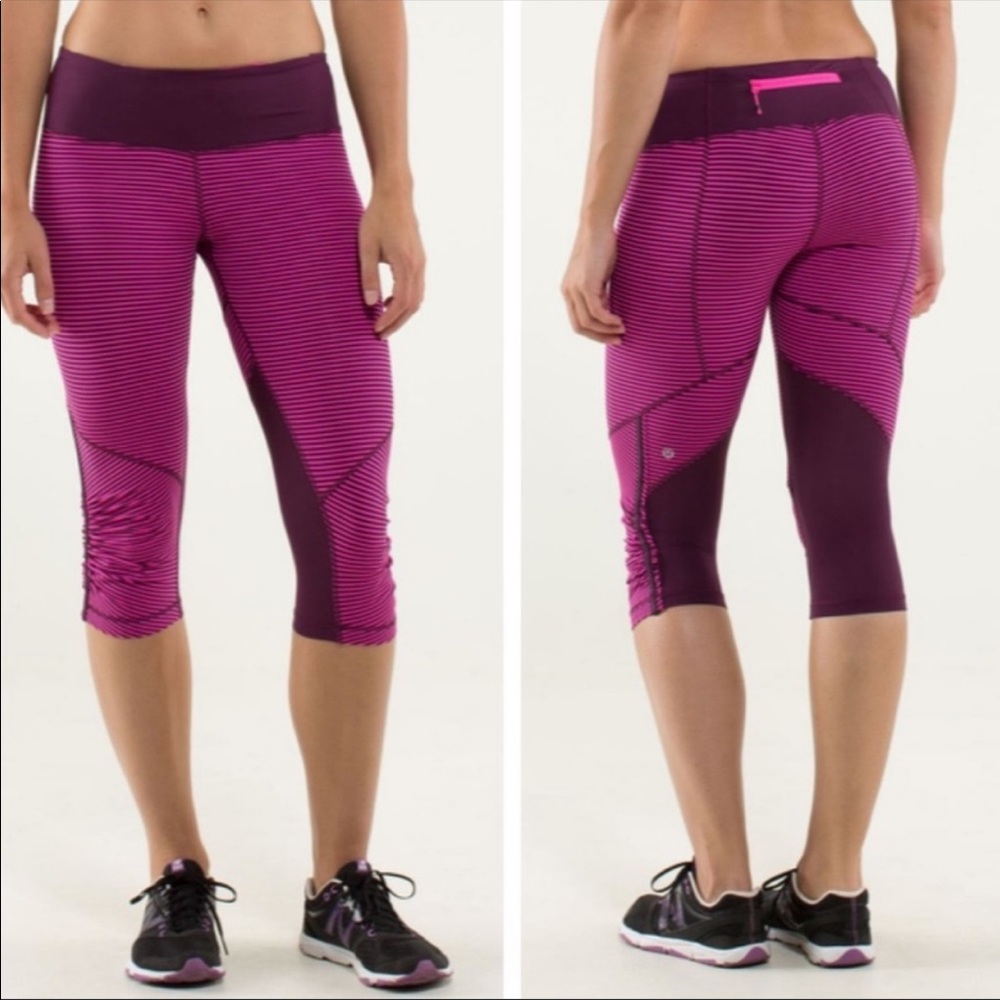 Lululemon Striped Cropped Raspberry Leggings - image 1